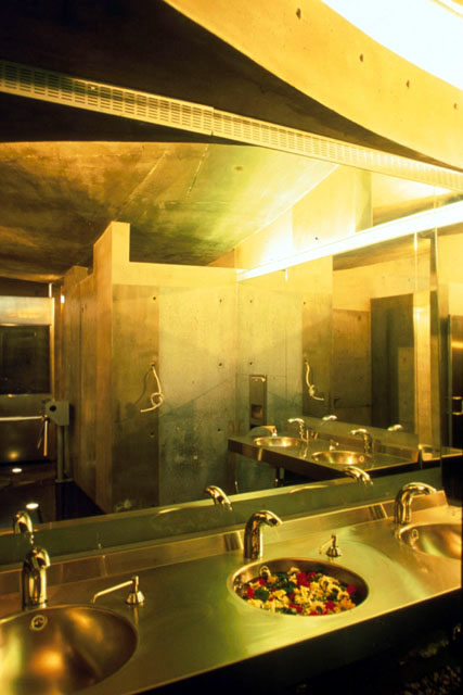 Interior, wash basin area in the men's washroom