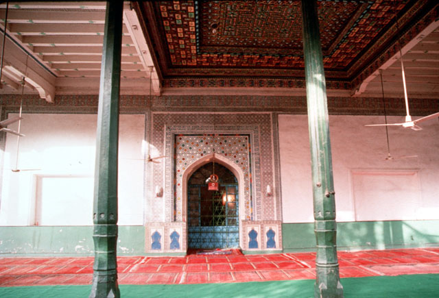 Mihrab on portico, with decorated ceiling