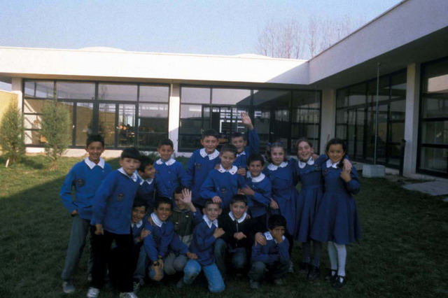 Pupils in the green courtyard