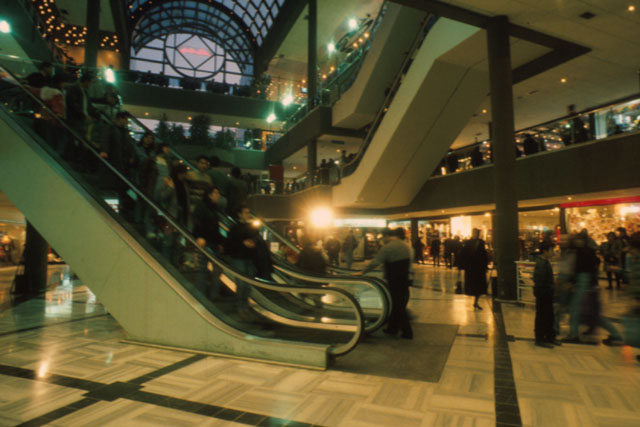 Interior detail showing escalators