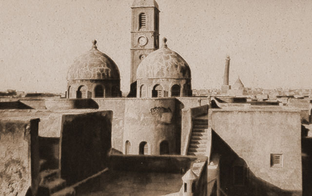 "The clock tower and domes of the Damuscus Mission Church at Mosul"