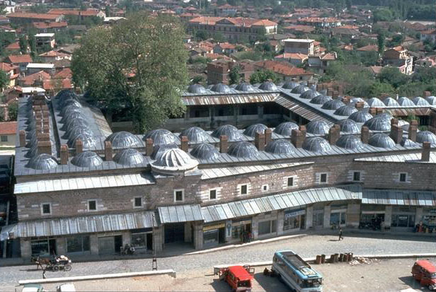 Aerial view of the main façade and courtyard