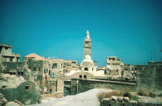 Minaret and dome of the Mosque taken from the roof of Khan al Khayyatin