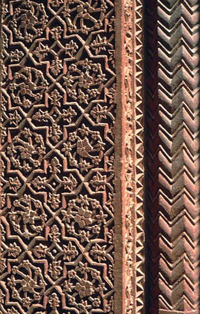 Exterior detail of floral pattern on façade
