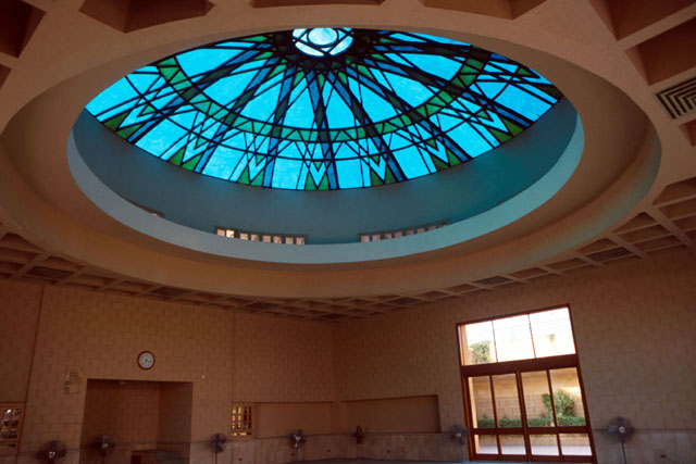 Interior view showing colored glass dome