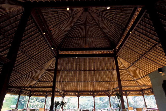 Interior view of wooden pitched roof