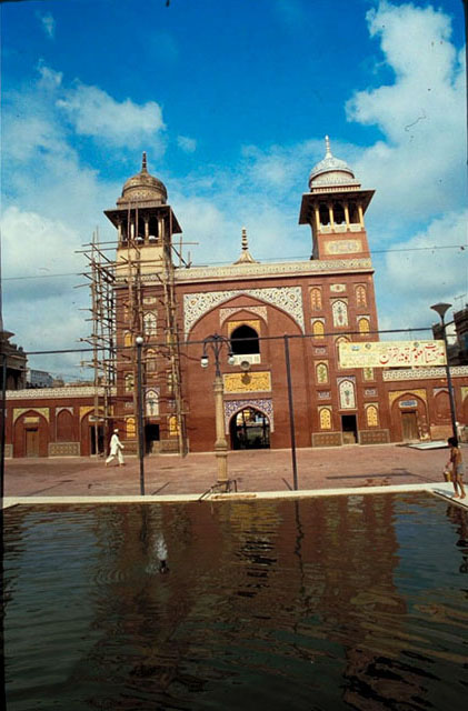 Wazir Khan Mosque Restoration - View across water basin to main entrance