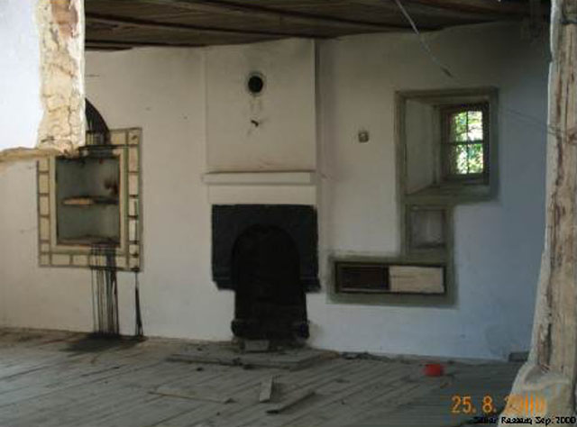 Interior, view of fireplace in the main room