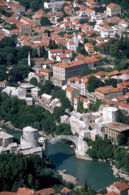 Aerial view from the southwest of Old Mostar
