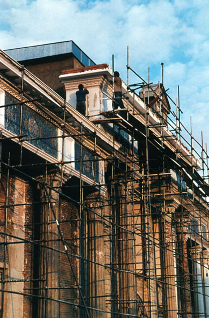 Main façade, during restoration