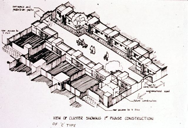 Earthquake Rehabilitation Centres - B&W drawing, isometric view
