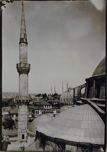 Elevated view of central dome, semi-dome and north minaret