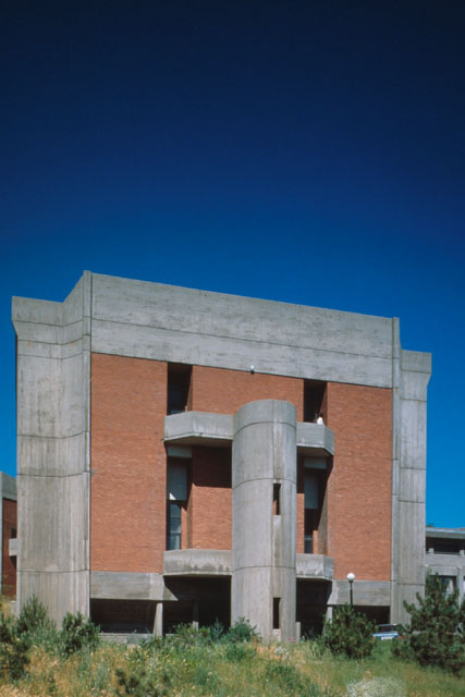 Exterior view showing brick and concrete façade