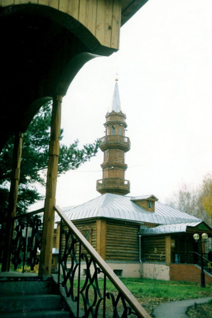 Exterior view from verandah, showing mosque