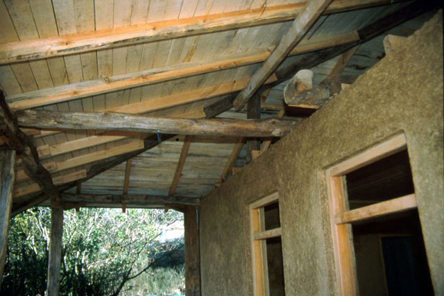Exterior detail showing wooden beam construction