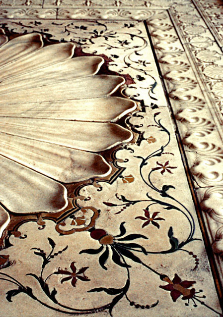 Detail of the pietra dura, an inlay design on the lotus fountain