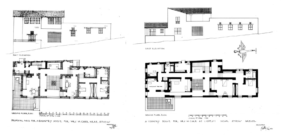 Design drawing: Ground floor plans 1, 2/elevations 1, 2
