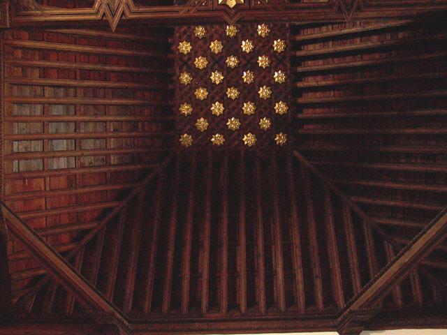 Interior detail view of wooden ceiling