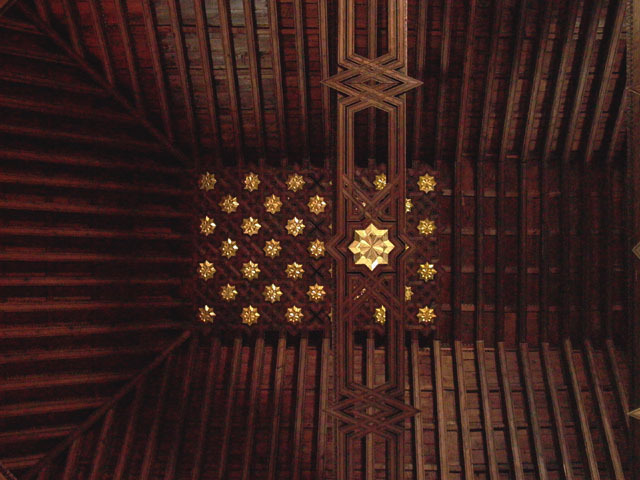 Interior detail view of wooden ceiling