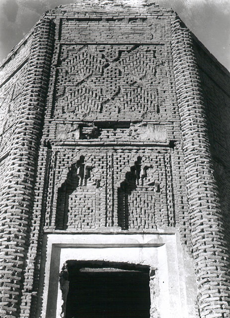 Exterior detail, brick panels above doorway