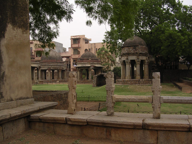 Looking east from front court of tomb at chattris (domed structures) housing tombs of saints and religious teachers