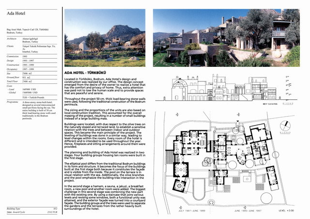 Presentation panel with project description, site plan, site section and general views