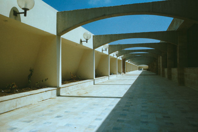 Exterior view along open corridor