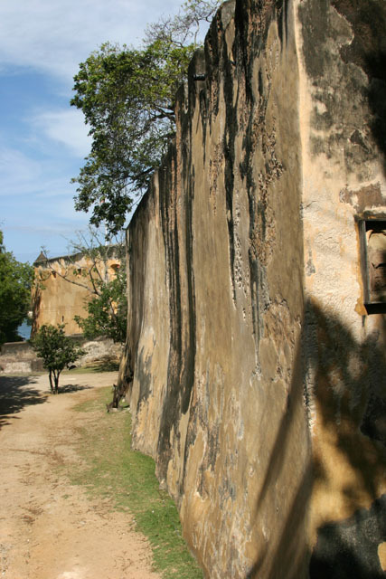 Exterior view, looking west down the northern ramparts from St. Filipe Bastion towards the S. Matias Bastion