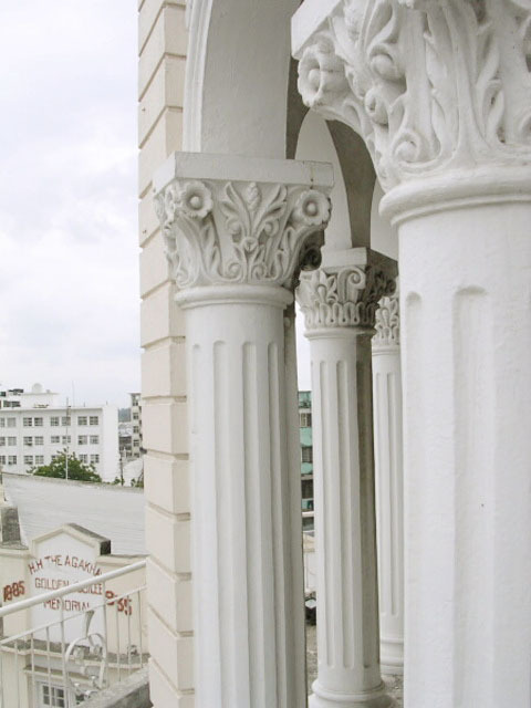 Exterior detail, columns on terrace loggia