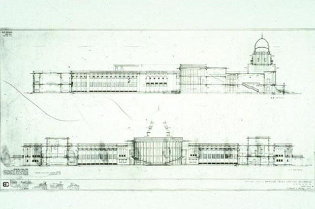 B&W drawing, cross-sections