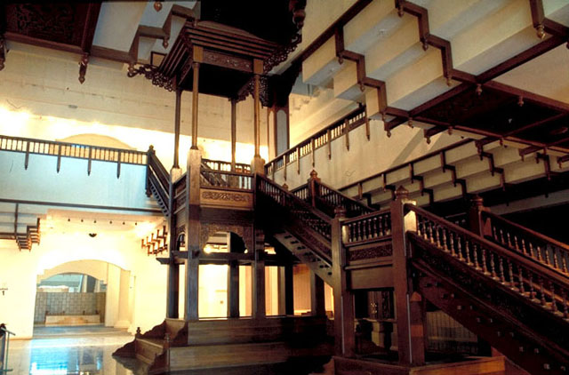 Interior view of internal courtyard showing elaborate woodwork