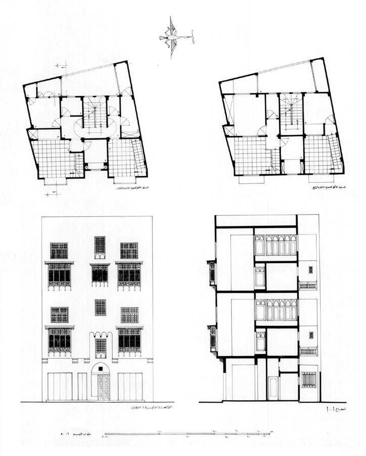 Design drawing: First floor and second floor plans with elevation and section no. 66