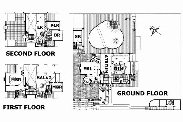 Floor plans; ground floor, first floor and second floor