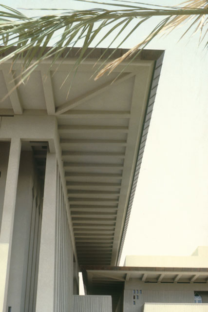 Exterior detail emphasizing power of the line in the overhang and façade