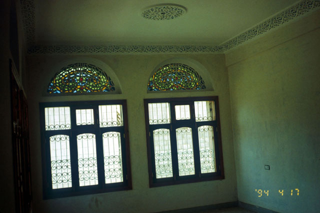 Alguraf Housing - Interior view showing colored glass inserted in pierced stucco