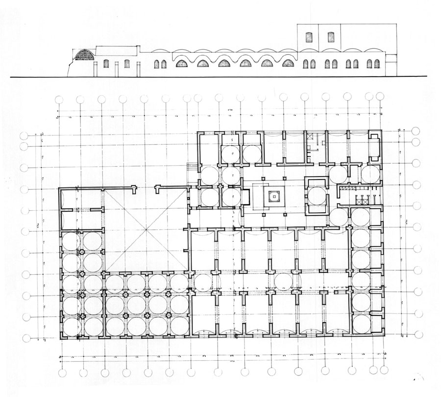 Abu al-Qichr' Laboratory - Design drawing: plan, 1 with elevation, final