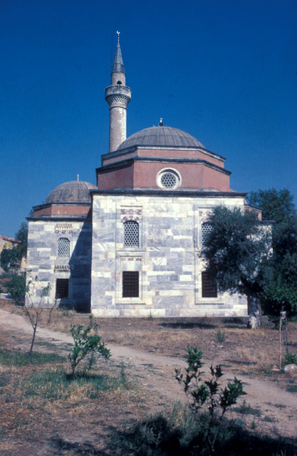 Firuz Bey Camii - Exterior view from south, showing qibla walls of mosque and west wing of hospice