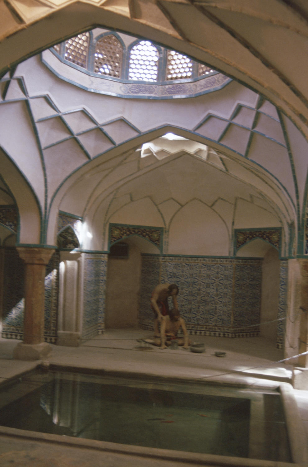Interior view of the baths, square pool in hot room.