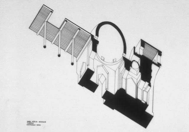 Axonometric section of the mihrab chamber, and a few bays of the inner prayer hall, as seen from below