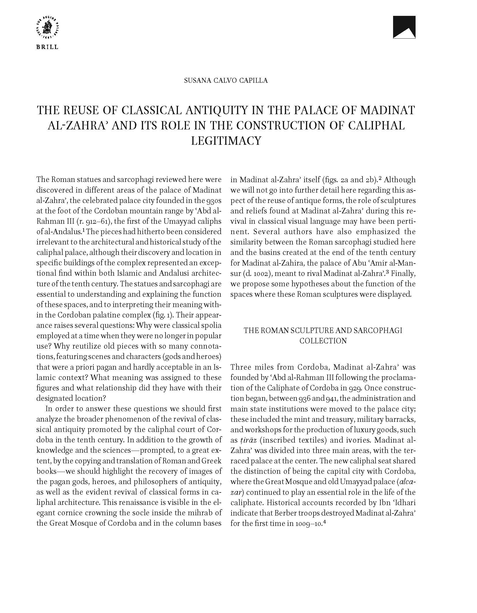 The Reuse of Classical Antiquity in the Palace of Madinat al-Zahra' and its Role in the Construction of Caliphal Legitimacy
