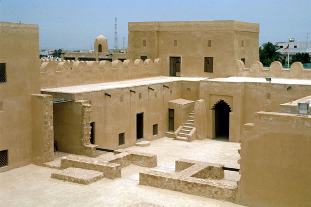 Exterior view of courtyard and fortified walls, after restoration