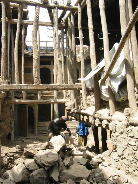 North wing, showing structural frame, during reconstruction