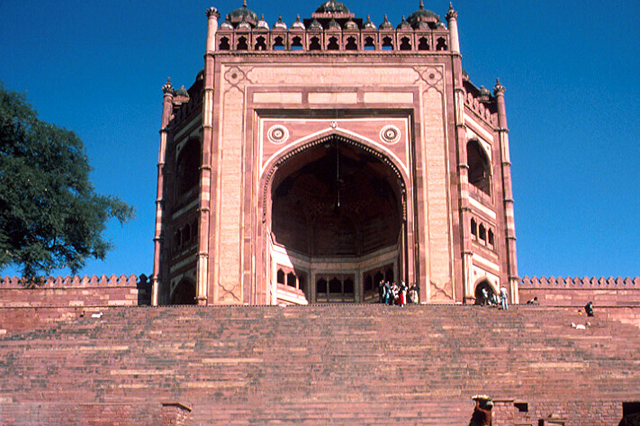 Exterior view looking up at Bulard Darwasa, steps leading to gateway
