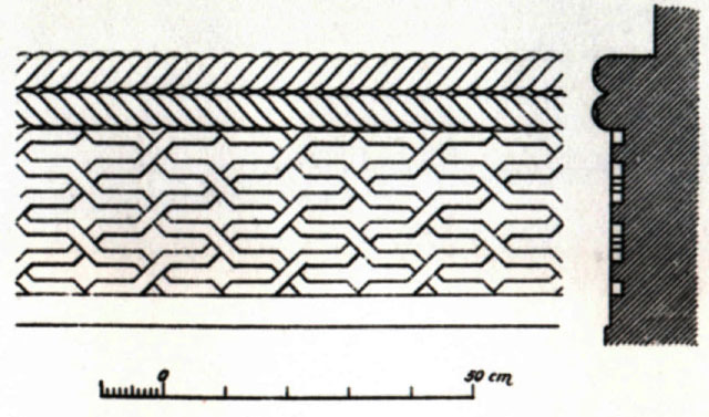 Drawing of decorative brick weave and cable molding at base