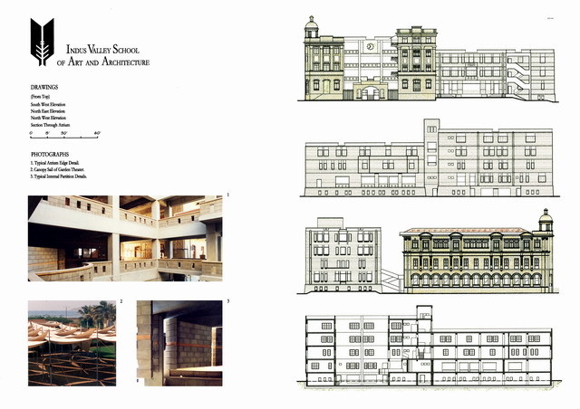Presentation panel with elevation and section drawings and photographs