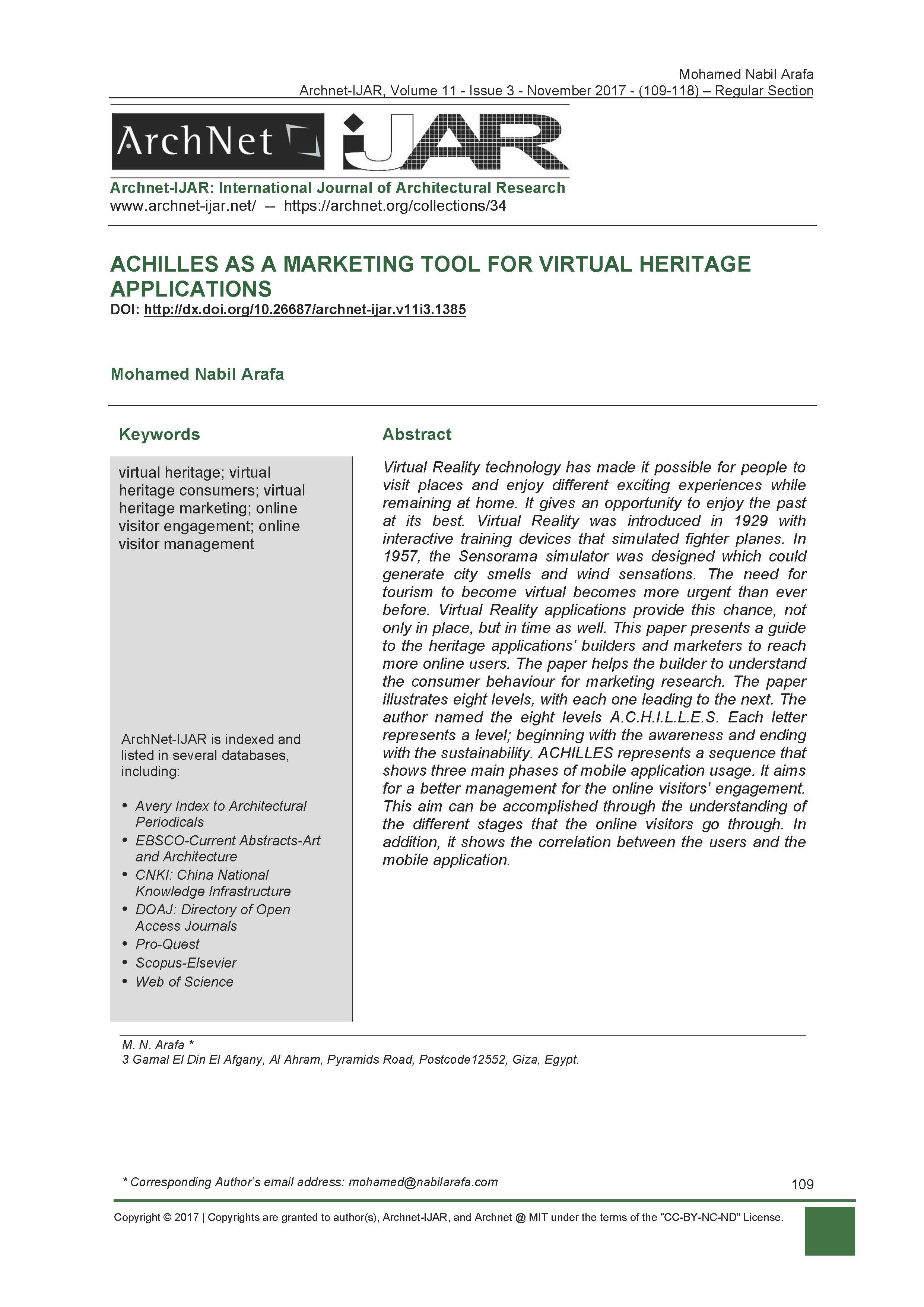 Achilles as a Marketing Tool for Virtual Heritage Applications