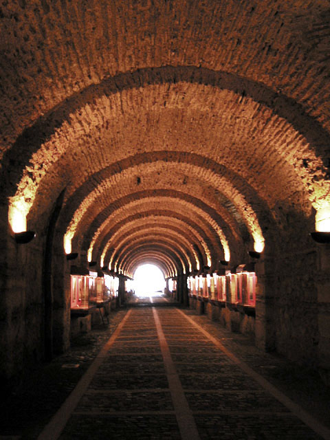 Interior view of the tunnel, built by Mahmud II in 1830, that passes underneath the terrace gardens connecting the mabeyn gardens with the palace gates