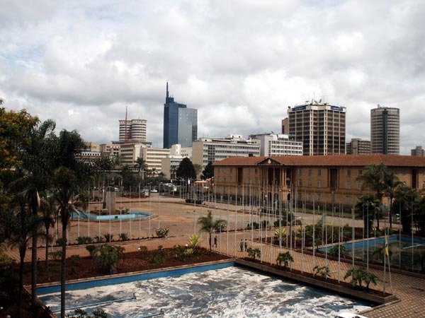 Elevated view of City Square, with the Nairobi Hilton seen in the right background