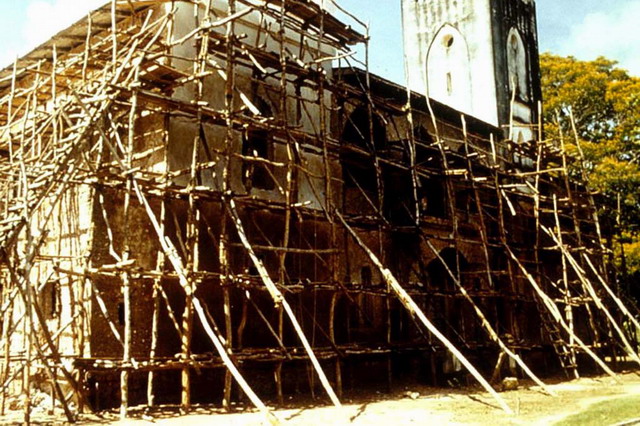 Front view with scaffolding