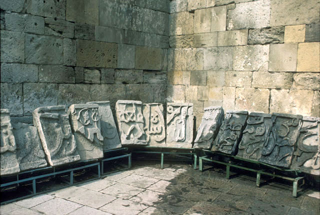 Detail of stone inscriptions from the castle, displayed around the Bakuvi Mausoleum in the Shirvan Shah Palace